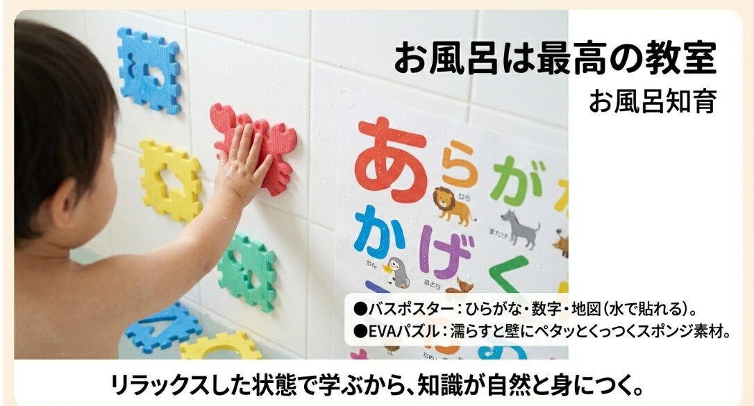 お風呂の壁に貼る知育ポスターやパズル