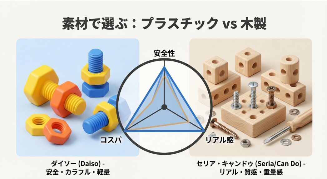 100均の大工おもちゃとブランド玩具の比較