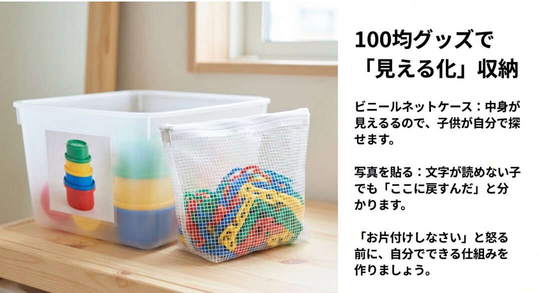 種類別に分けたおもちゃ収納
