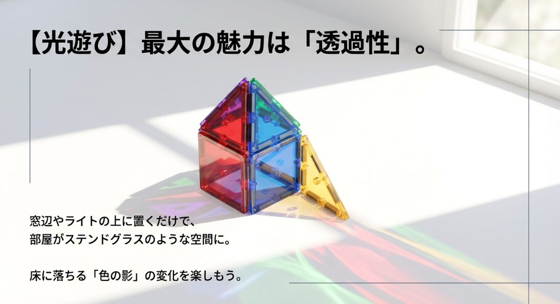 窓際で光り輝くマグビルドのパネル