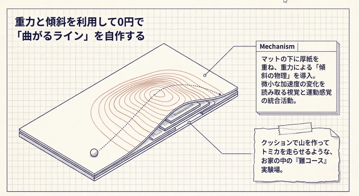 0円でアンジュレーション構築！厚紙で作る「傾斜の物理学」