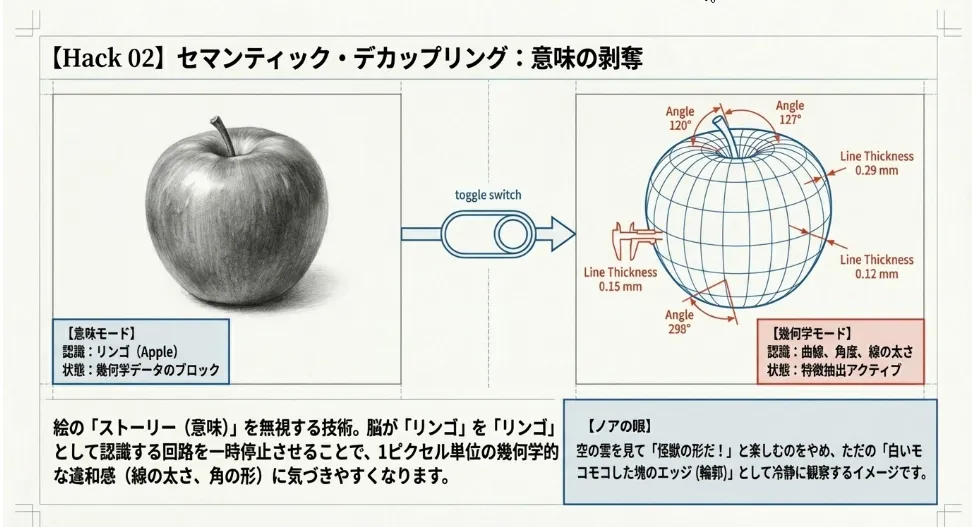 意味を捨てて形を追う!特徴抽出を加速させる脳の使い分け