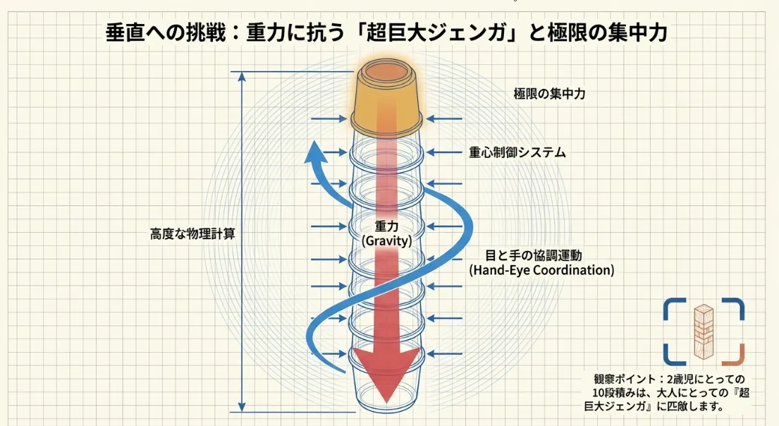 2歳は「垂直」への挑戦！10段積みで達成感と集中力を磨く