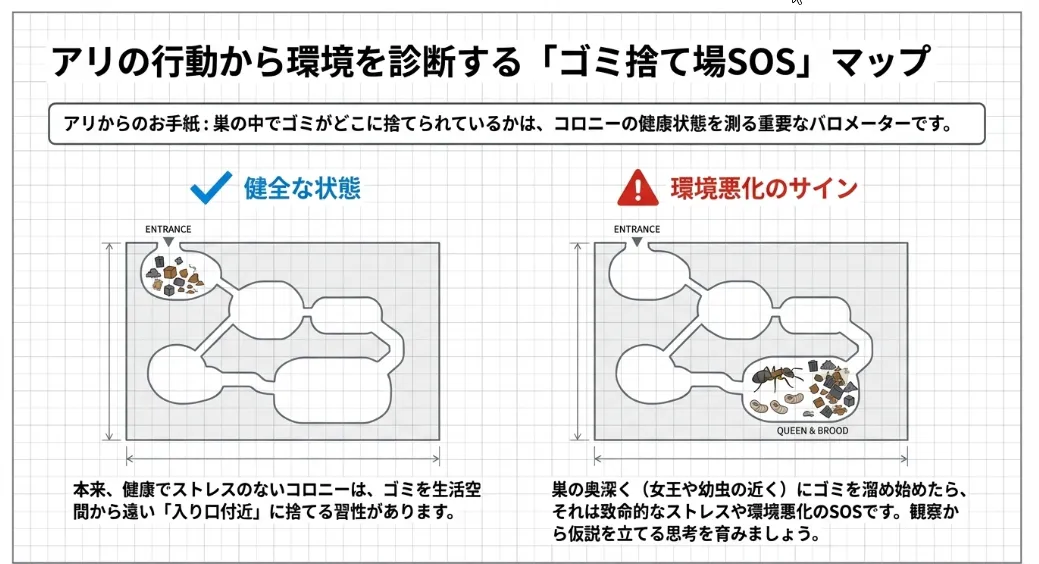 「ゴミ捨て場」の場所で見抜く！コロニーのSOSサイン