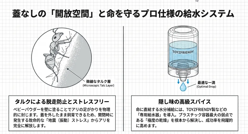 タルクによる「オープンアクアリウム」で蓋のストレスをゼロに