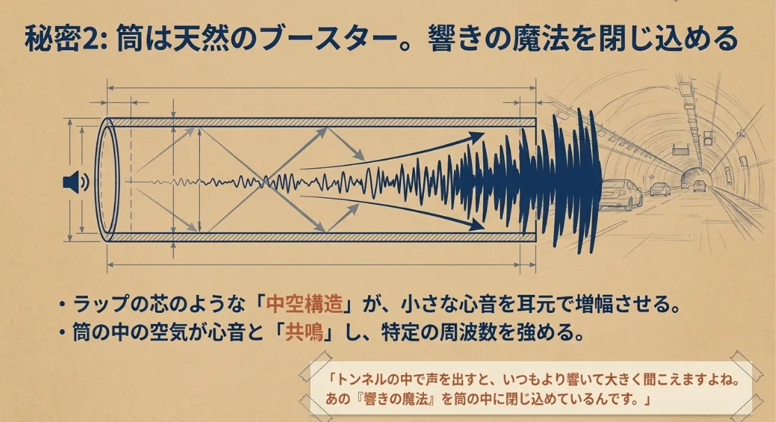中空構造の「共鳴」が小さな鼓動を増幅させて届ける