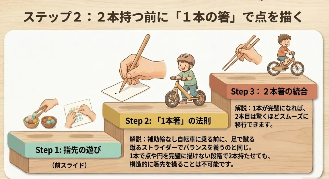 人差し指と中指を上下に動かして、紙の上に「点」を描いたり