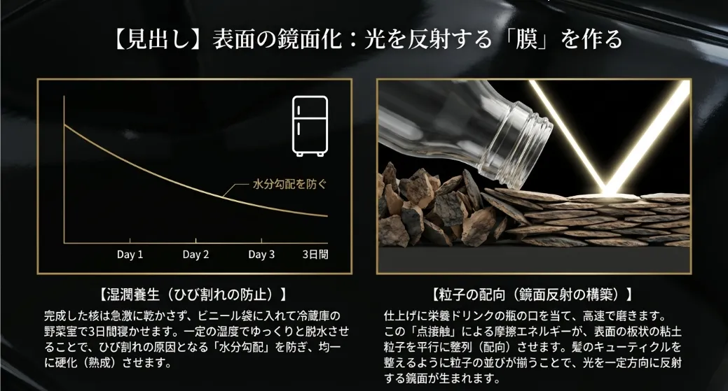 冷蔵庫で寝かせる「湿潤養生」がひび割れを防ぐ核心