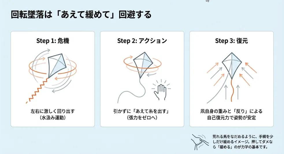墜落を防ぐ！「水汲み運動」をあえて糸を出す操作で回避する