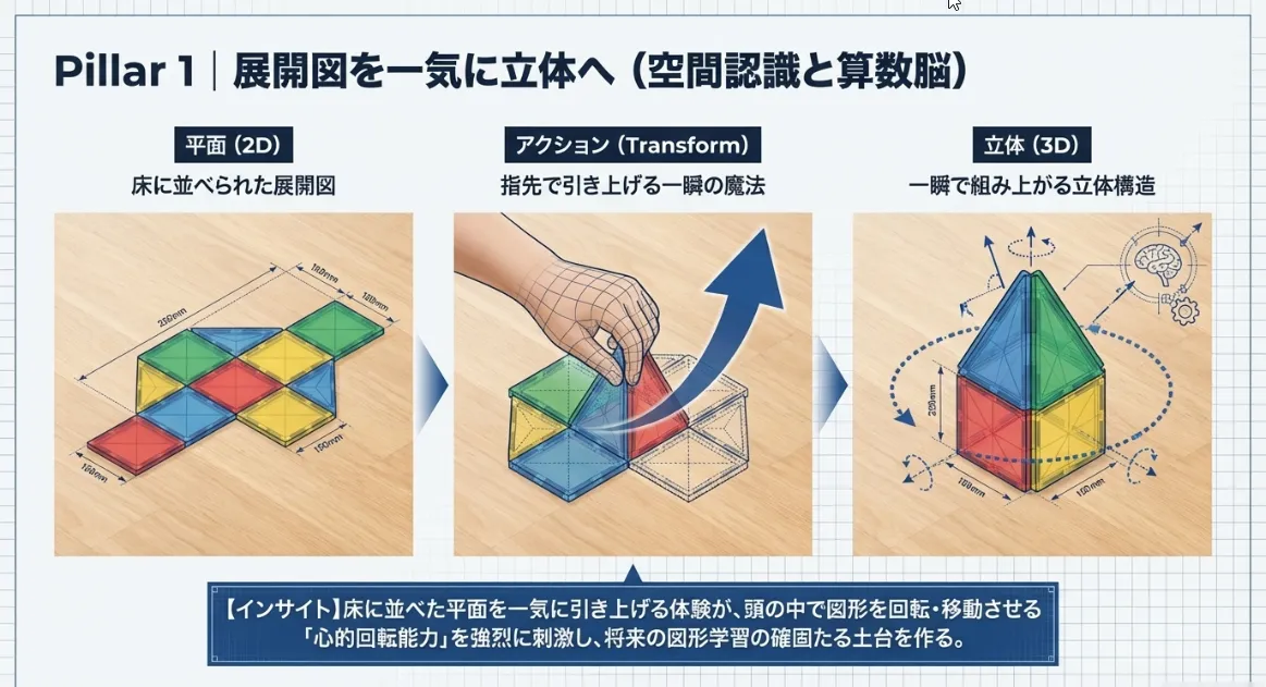平面の展開図を一気に引き上げる！脳内での「心的回転」を育む