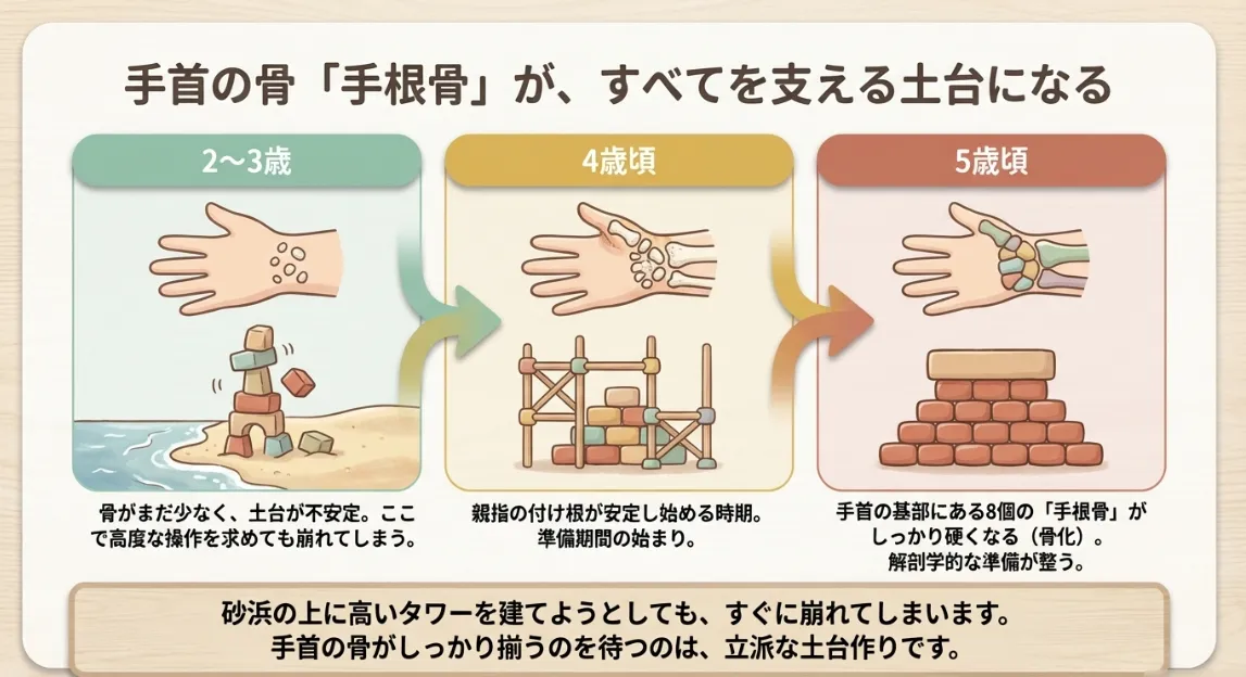 手首の骨「手根骨」の育ちがお箸を支える力を生む