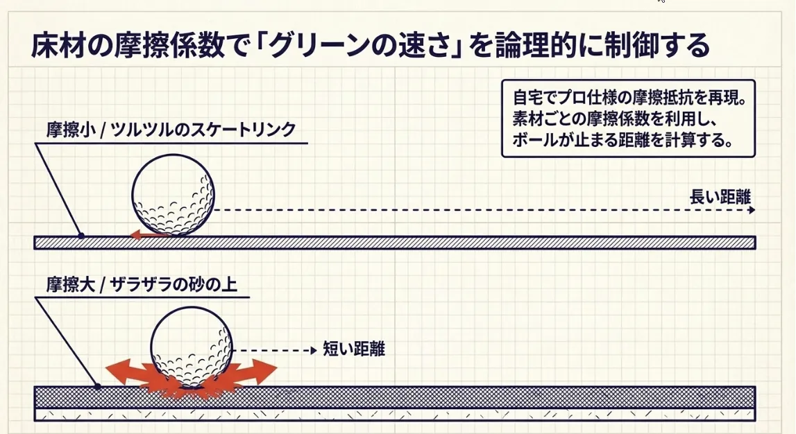 摩擦抵抗をコントロール！床材選びでプロのグリーンを再現する