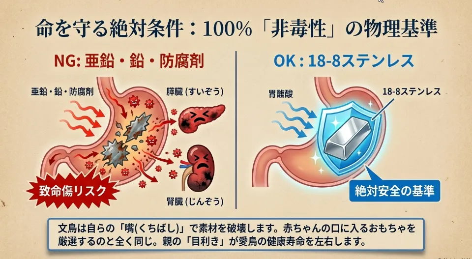 文鳥の命を守る「非毒性」素材の絶対基準