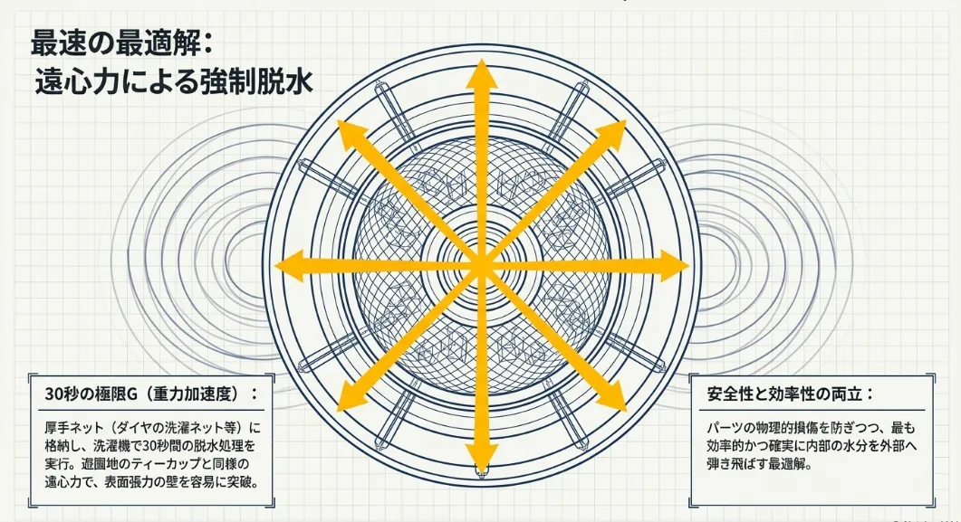 最短30秒で解決！洗濯機の遠心力を活用した強制脱水術
