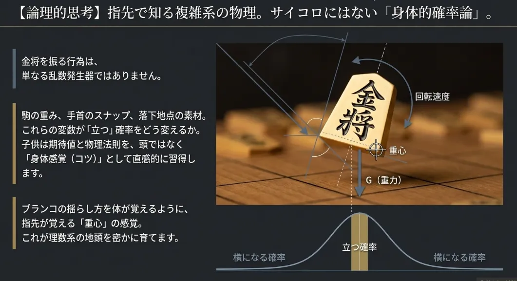 物理の不思議を指先で学ぶ！金将の出目から確率と期待値を体得する