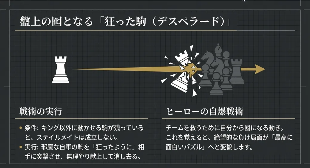 狂った駒「デスペラード」で相手の計算を論理的に破壊する