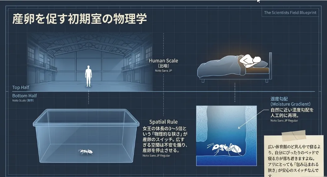 産卵を促す物理学！女王の心理を操る「初期巣」の設計