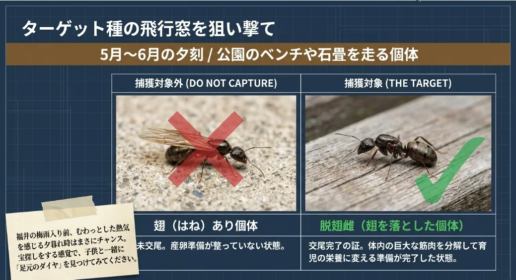 結婚飛行を狙い撃つ！湿度と気圧が教える「飛行の窓」