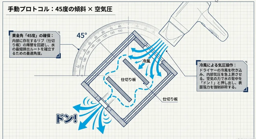 表面張力の壁を壊す！内部リブを攻略する「45度の傾き」
