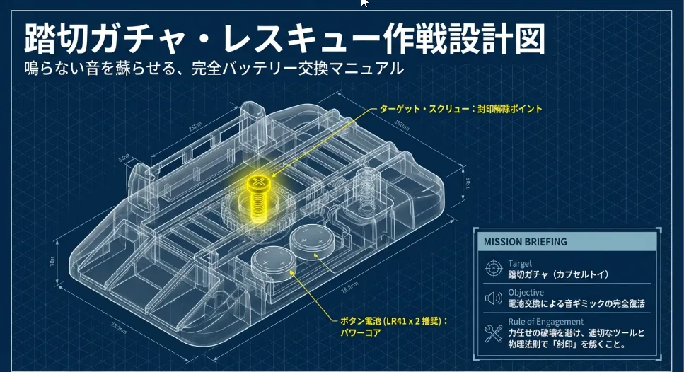 踏切ガチャガチャ電池交換！