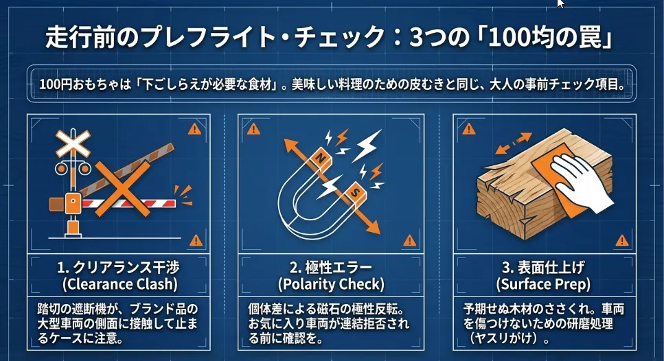 連結時の失敗を回避！磁石の極性と遮断機の干渉注意