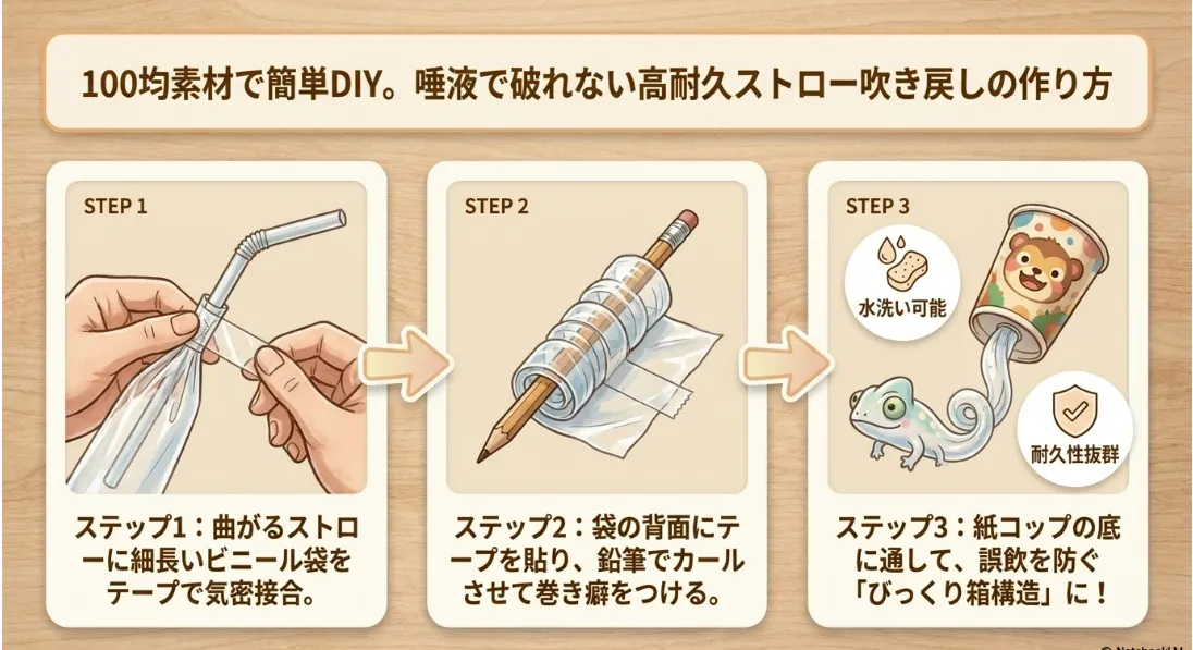 濡れても壊れないストロー吹き戻しDIY