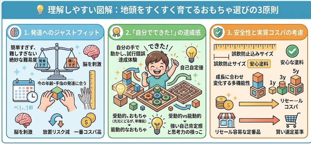 理解しやすい図解：地頭をすくすく育てるおもちゃ選びの3原則